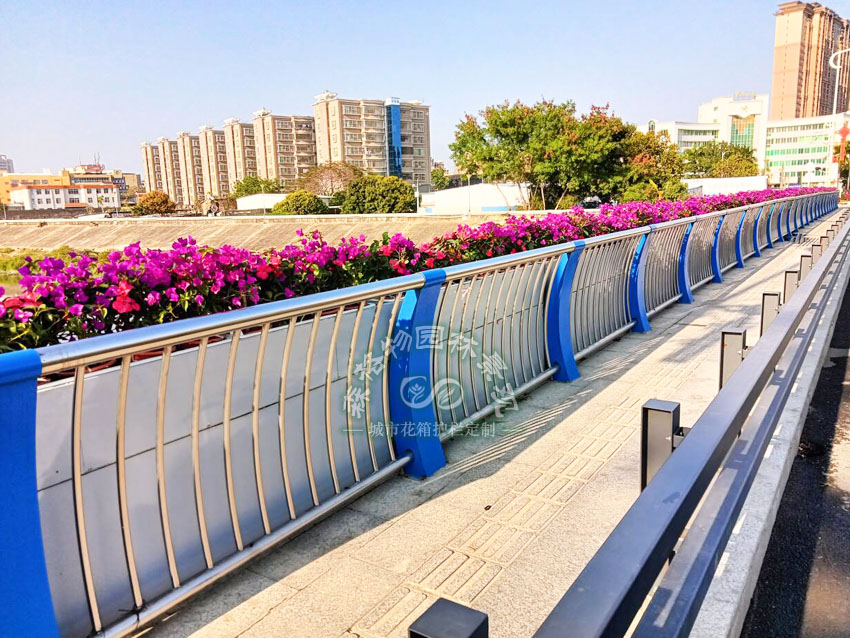 城市橋梁護(hù)欄外側(cè)綠化升級(jí)安裝花箱案例